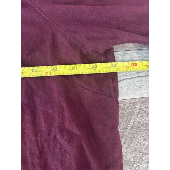 J.‎ Jill Love Linen Button Up Shirt Womens Large Burgundy Resort Cruise Beach - Picture 3 of 5